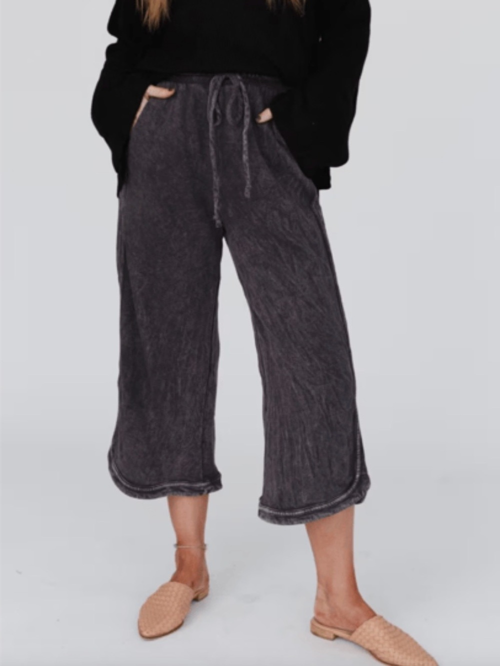 Three Bird Nest So Comfy Wide Leg Sweatpants Size L Black Mineral Wash Boho